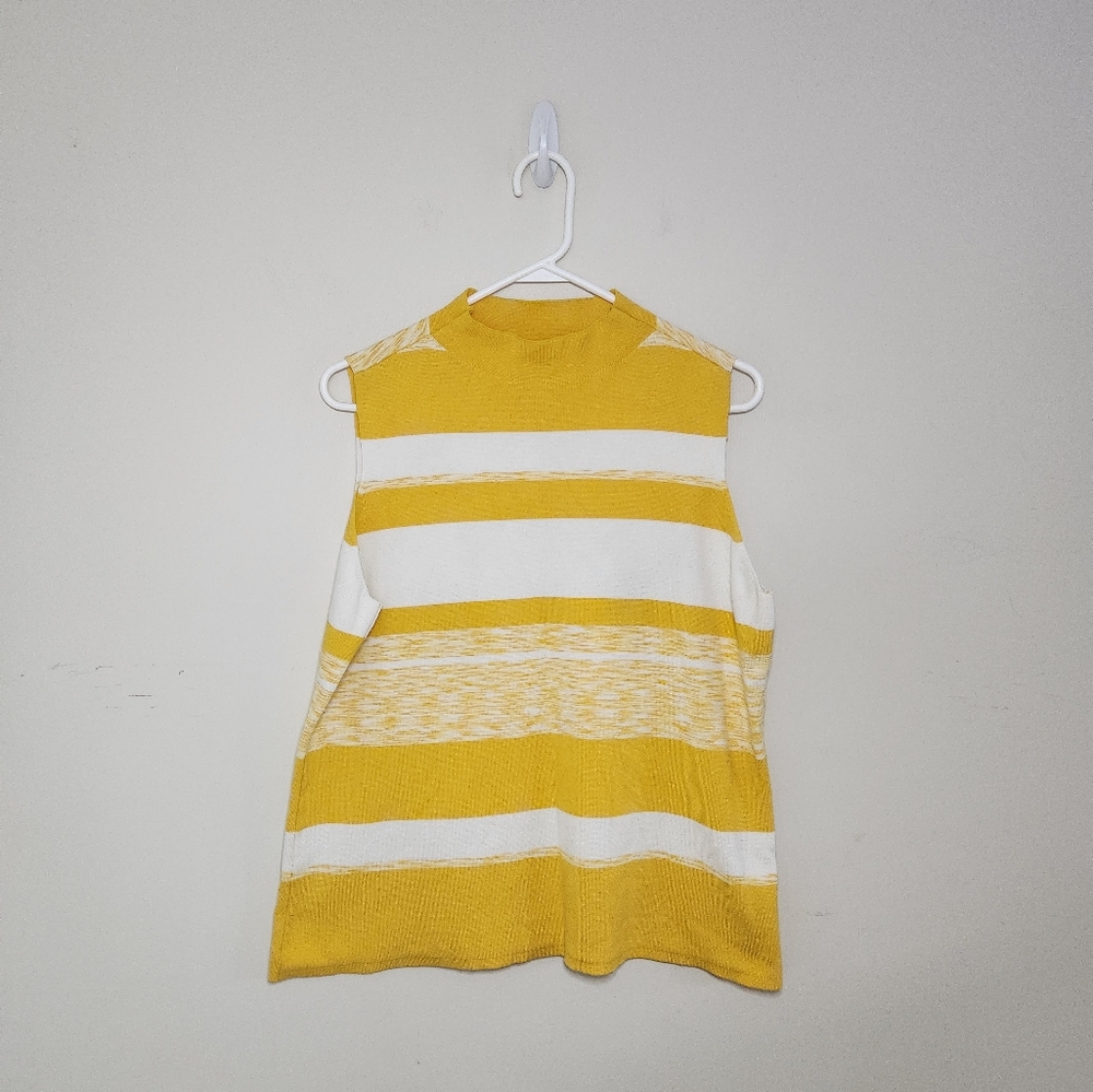 Women's Nine West Yellow Stripe Sleeveless Sweater Sz XL